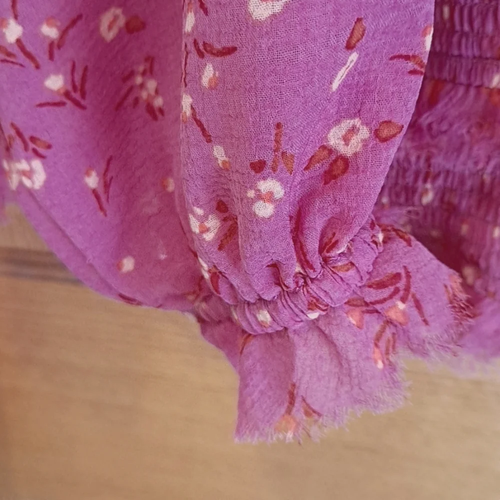 Free People Lolita Smocked Pink Floral Blouse